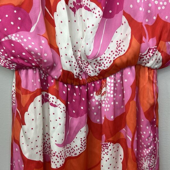 Trina Turk Pink Orange Floral Silk Mini Dress Size S Small Boho Tassle Tie - Picture 4 of 12